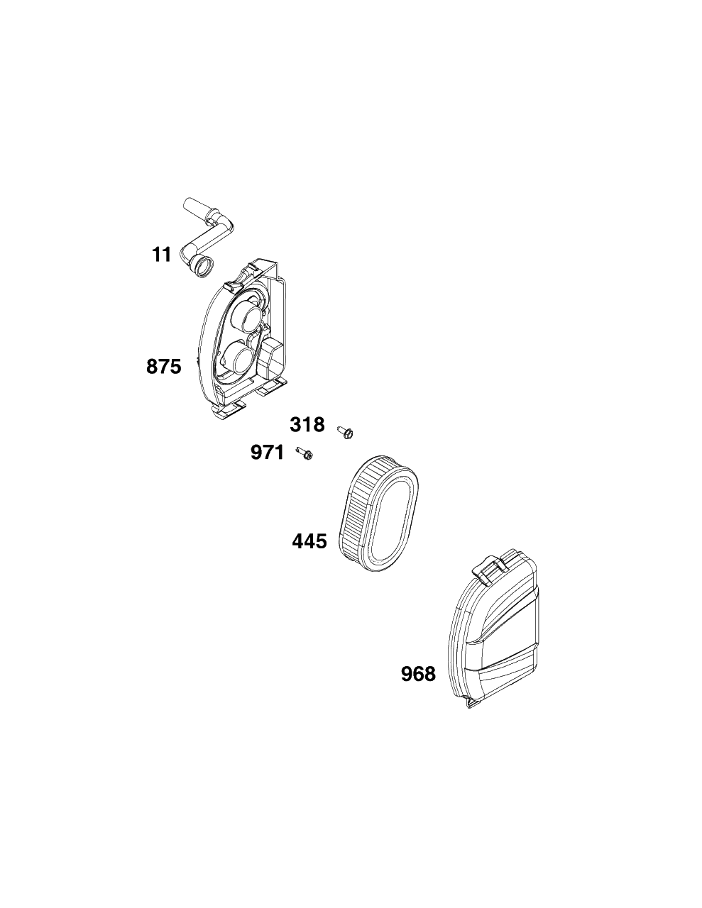 Air Cleaner Group Diagram and Parts List for 93J02-0118-H1  Briggs and Stratton Engine